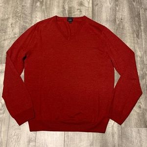 MENS J CREW RED MERINO WOOL V NECK SWEATER
